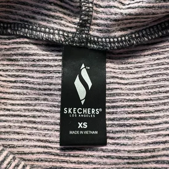 Skechers Hoodie Pullover XS Womens Pink Gray Stripe Stretch Long Sleeve - Picture 3 of 7